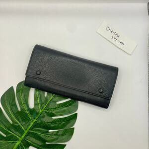 Celine Large Flap Wallet Continental Long Double Snap Trifold Black Calfskin